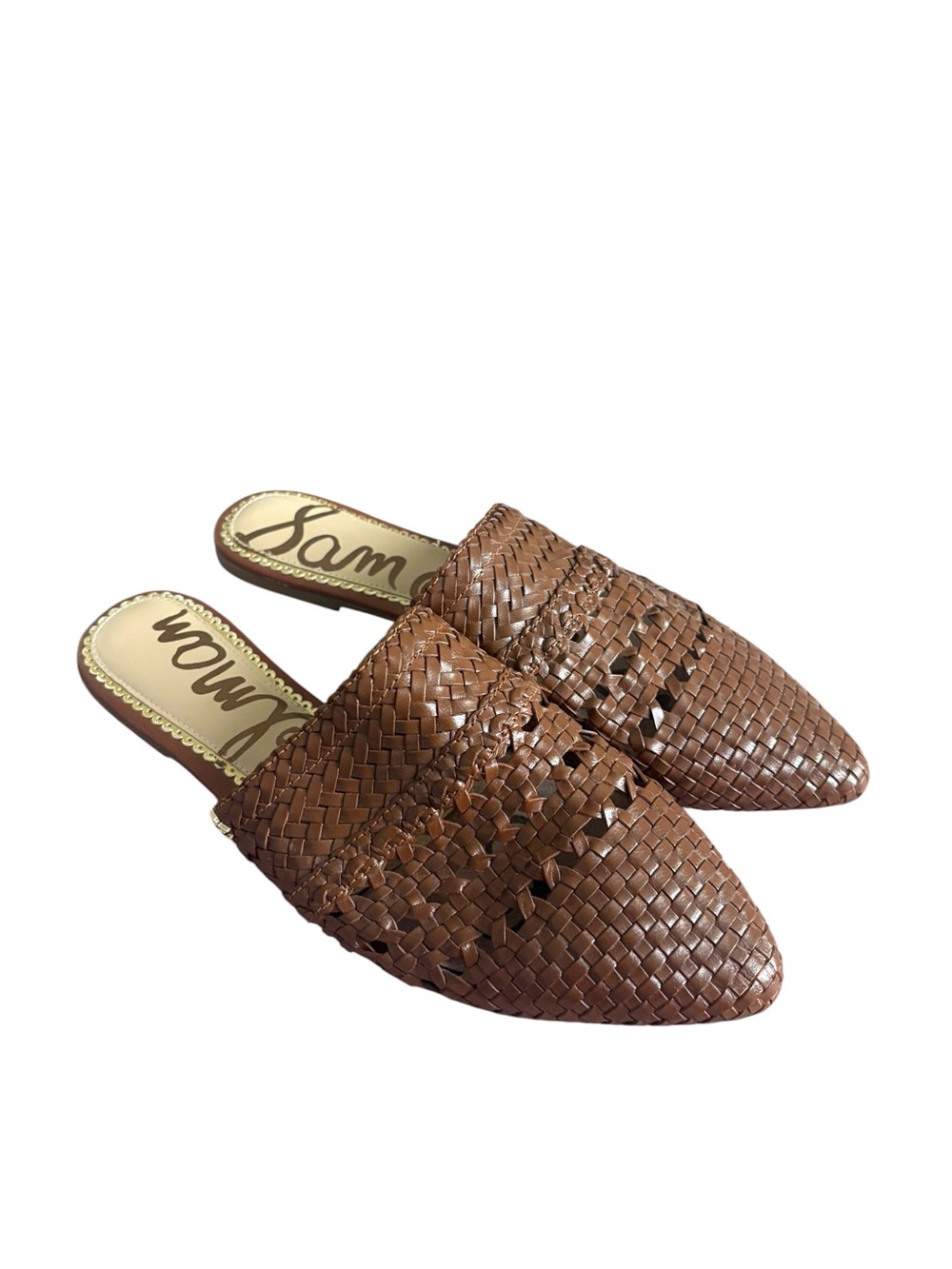 Sam Edelman Brown Woven Leather Pointed Mules